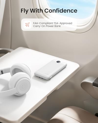 Portable Charger with Wall Plug, Slim USB C Power Bank with Built-in Cables, 10000mah LED Display External Battery Pack Compatible with iPhone/Android & More(White) - color: White