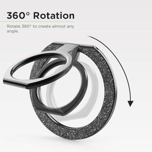 PureGear Magnetic Phone Ring Grip, for MagSafe Kickstand Holder - color: Brushed Black with Black Glitter