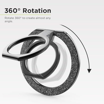 PureGear Magnetic Phone Ring Grip, for MagSafe Kickstand Holder - color: Brushed Black with Black Glitter