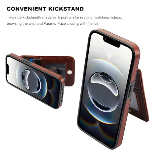 KIHUWEY for iPhone 17e/16e Wallet Case Card Holder Kickstand, Brown | Credit Card Slots, PU Leather, Magnetic Clasp, Flip Heavy Duty Protection Cover for Men and Women - color: Brown