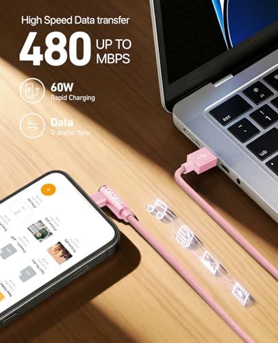 Right Angle USB C Cable [2Pack 10FT] 60W USB A to USB C Cable 90 Degree - color: Pink, size: 10FT, style: USB A to USB C