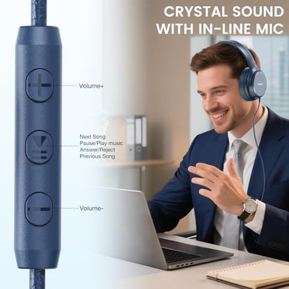 USB C Wired Over-Ear Headphones with Microphone - color: New Blue