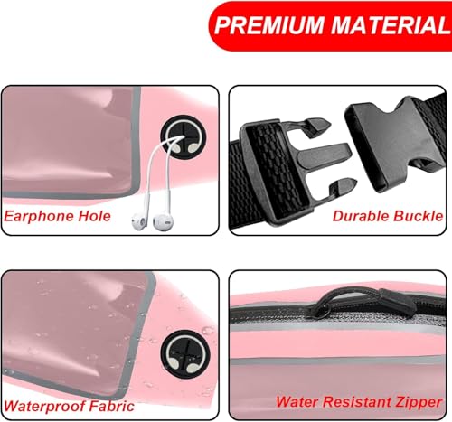 Running Belt,Fanny Pack Fits Phones UP to 6.5" for Women Men,Pink | Belt Bag,Money Belt,Waterproof Workout Waist Pouch Phone Holder with Touchscreen,Gym Running Gift Gear Accessories - color: Pink