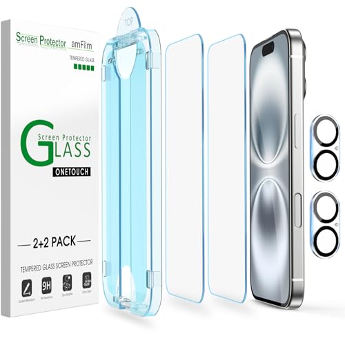 amFilm OneTouch for iPhone 16 Screen Protector 6.1'' Tempered Glass - size: IPH16-6.1”