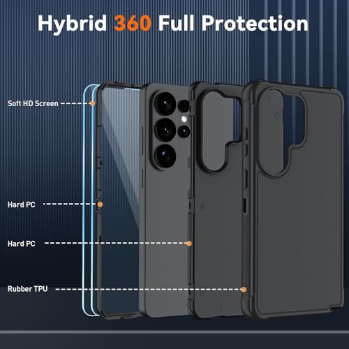 for Samsung Galaxy S26 Ultra Case with HD Screen Protector, 3-Layer Shockproof Military Grade Full Body Protection, Heavy Duty Hybrid Protective Phone Cover (Black/Black) - color: Black/Black