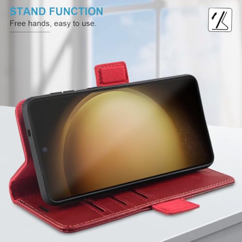 KEZiHOME Genuine Leather Wallet Case for Samsung Galaxy S25 Ultra | Red/Brown, RFID Blocking, S25 Ultra Wallet Case, Card Slot, Flip, Magnetic Stand Phone Cover Compatible with S25 Ultra - color: Red/Brown, size: Galaxy S25 Ultra Case