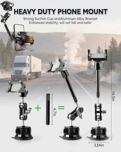 Semi Truck Phone Mount for Drivers, 360° Anti-Shake with Extension Rod - style: Extended black