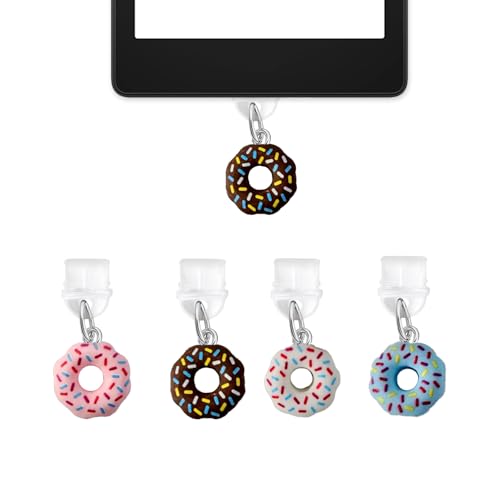 QPIXVB 4PCS Dust Plug Charm Type C,Kindle Dust Plug Charm,Kindle Paperwhite Accessories,Donut Design Theme Charms for E-Reader,Sweets Phone Charms Compatible with Type C/USB C Charging Port - color: Donut Design A