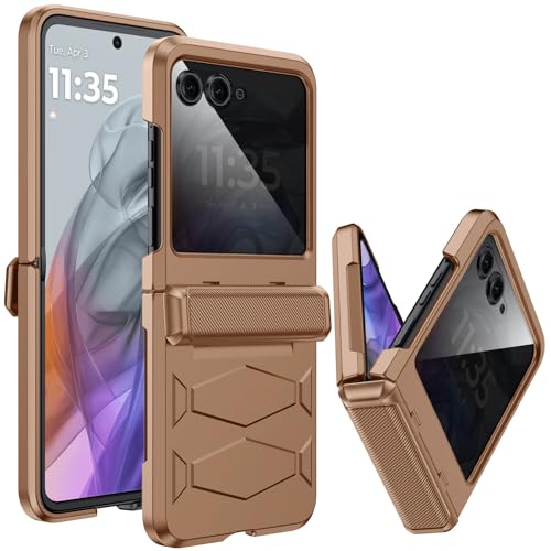 GooseBox for Motorola Razr 2026/2025 Case,Built-in Privacy Screen Protector&Hinge Protection Shockproof All-Inclusive Smartphone Cover for Motorola Razr 2026/Motorola Razr 2025/Razr 2024(Moca) - color: Moca ZJ&PSP, size: Razr 2026/2025/2024