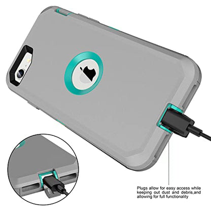 MXX Designed for iPhone SE Case 2020/2022 Heavy Duty Protective Case with Screen Protector [3 Layers] Rugged Rubber Protection Cover & Rotating 360 Degree Belt Clip SE 3rd/2nd Gen (Gray/Light Blue) - color: Gray/Light Blue