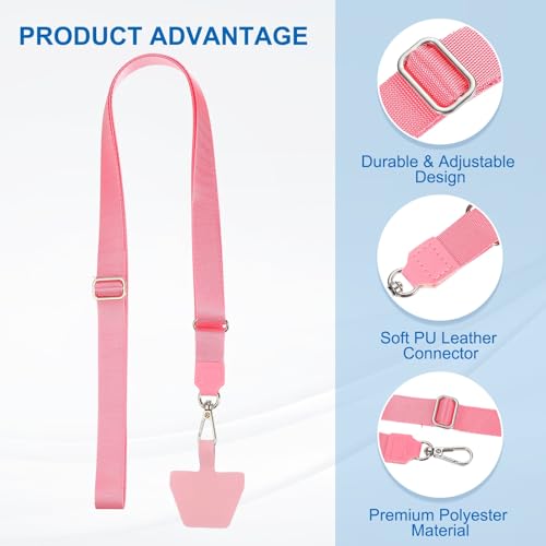 PATIKIL Smart Phone Lanyard with Wrist Strap and Patches for Most Smartphones ID Badges Keychain - color: Pink