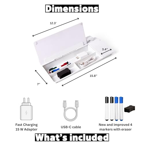 Garood Desktop Whiteboard with Wireless Charger Adapter Included Desk Buddy Charging Desktop Whiteboard Keyboard Glassboard Dry Erase Board Dry Erase Accessories 15.8X7X2 inches - color: White