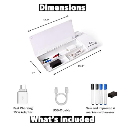 Garood Desktop Whiteboard with Wireless Charger Adapter Included Desk Buddy Charging Desktop Whiteboard Keyboard Glassboard Dry Erase Board Dry Erase Accessories 15.8X7X2 inches - color: White