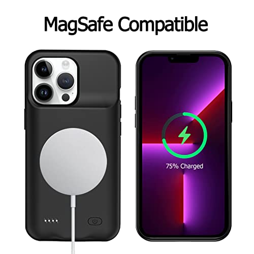 Battery Case for iPhone 13 Pro, 10000mAh Enhanced Portable Protective Smart Qi Wireless Charger Case Battery Pack with CarPlay Wireless Charging Compatible for iPhone 13 Pro (6.1 inch) - Black - size: iPhone 13 Pro