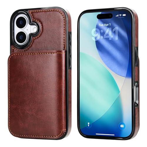 KIHUWEY Compatible with iPhone 17 Wallet Case Credit Card Holder, Premium Leather Kickstand Flip Hidden Magnetic Clasp Durable Shockproof Protective Cover for iPhone 17 6.3 inch (Brown) - color: Brown