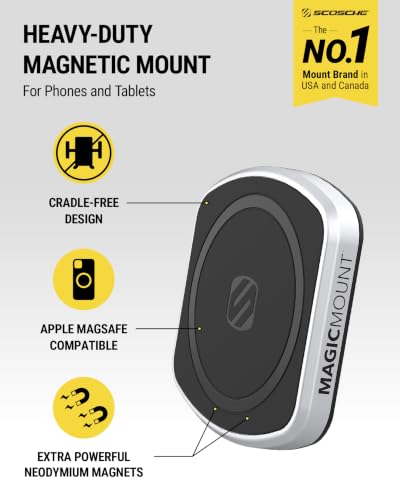 Scosche MagicMount Pro2 Magnetic Phone Holder for Car, MagSafe Car Mount, Includes Dashboard & AMPS Adapters, Magnetic Cell Phone Car Mount for iPhone, Compatible with Samsung & Android