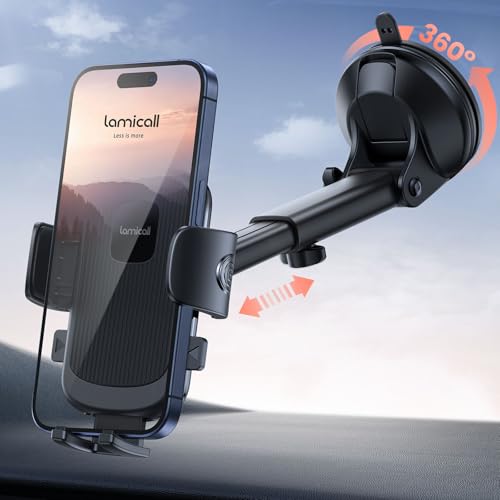 Lamicall Car Phone Holder Military-Grade Suction Cup Dashboard Windshield - color: Black