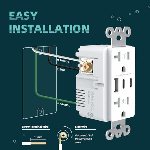 TOPELER USB Wall Socket, 20 Amp Tamper-Resistant Receptacle with 3 USB Port - color: White, size: 20A