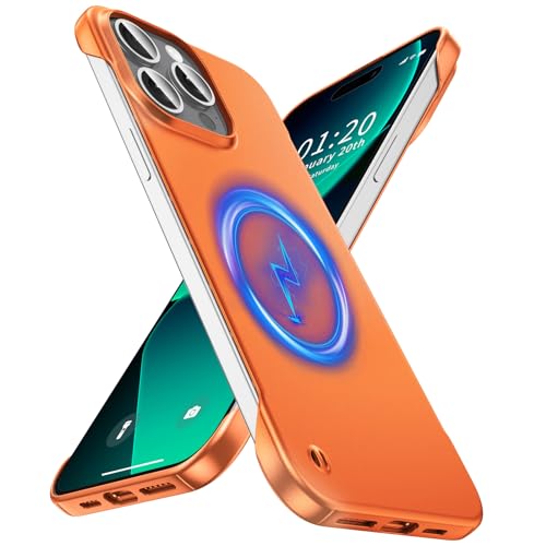 GRECAZO Magnetic Frosted Frameless Case for iPhone 15 Pro, Orange | Compatible with MagSafe, Metallic Finish, Hard PC Cover, Ultra Thin Lightweight Minimalist Borderless, Slim Fit, 6.1-Inch - color: Orange, size: iPhone 15 Pro