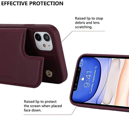 iCoverCase Compatible with iPhone 11 Case with Card Holder, Wallet Phone Case for Women Men RFID Blocking PU Leather Protective Case 6.1 Inch (Wine Red) - color: Wine Red