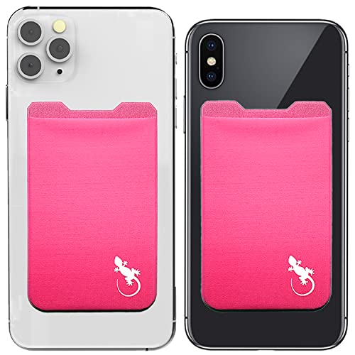 Phone Wallet - Adhesive Card Holder - Cell Phone Pouch - Stick on Lycra Pocket by Gecko - Carry Credit Cards and Cash - color: TWIN - PINK WHITE