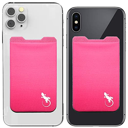 Phone Wallet - Adhesive Card Holder - Cell Phone Pouch - Stick on Lycra Pocket by Gecko - Carry Credit Cards and Cash - color: TWIN - PINK WHITE