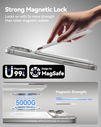 TWZKG for MagSafe Wallet, 5 Cards Holder with Stand, Magnetic Phone Wallet Stand for iPhone 17/16/15/14/13/12 Pro Max Air Plus Series, RFID Blocking Vegan Leather,White - color: White