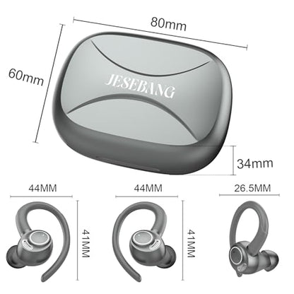 Wireless Earbuds, Bluetooth 5.4 Headphones Sport Over Ear Buds With ENC Mic - color: Grey