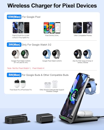 NANAMI 3 in 1 Wireless Charging Station Charger Dock for Google Devices - color: Black