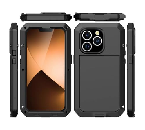 for iPhone 12 Pro Max Case,360 Full Body Protective Cover Heavy Duty Shockproof Tough Armour Aluminum Metal Case with Silicone Built-in Screen Protector for iPhone 12 Pro Max 6.7" - Black
