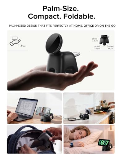 Magnetic Wireless Charging Station, Charger Stand for iPhone Apple Watch - color: Black
