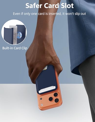 TopMade for MagSafe Wallet with Adjustable Stand, Magnetic Phone Card Holder for iPhone 17/16/15/14/13/12 Series, RFID Blocking Premium Leather, ID Window, Holds 5 Cards, Navy Blue - color: Navy Blue