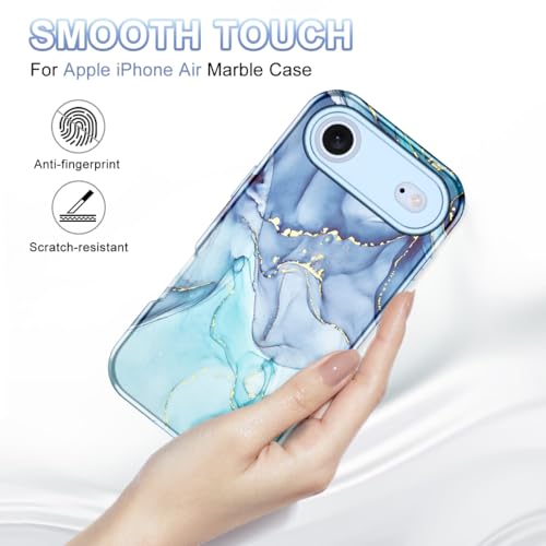 Btscase Compatible with iPhone Air Case 6.5 Inch 2025,Marble Pattern 3 in 1 Heavy Duty Shockproof Full Body Rugged Hard PC+Soft Silicone Drop Protective Women Girl Phone Cases, Blue Cyan - color: Blue Cyan, size: iPhone Air