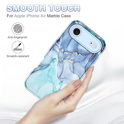 Btscase Compatible with iPhone Air Case 6.5 Inch 2025,Marble Pattern 3 in 1 Heavy Duty Shockproof Full Body Rugged Hard PC+Soft Silicone Drop Protective Women Girl Phone Cases, Blue Cyan - color: Blue Cyan, size: iPhone Air