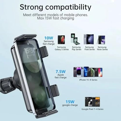 Dual Coil Car Wireless Charger Stand for iPhone 17 16 15 14 13 12 for Samsung Galaxy Z Fold 6 5 4 3 2 Foldable Fast Car Charging Station (Black) - color: Black