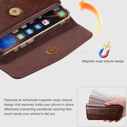 Phone Holster Compatible with iPhone 16 15 14 13 12 and Pro, Galaxy S25 S24 S23 S22 S21 S20, Leather Phone Pouch with Metal Belt Clip, M-Coffee - color: Coffee, size: Medium