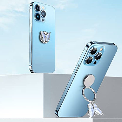 Phone Ring Holder Finger Kickstand, Bling Metal Cute Butterfly Cell Phone Ring Stand Grip Turns 360° Rotation Adjustable Sparkle Phone Grip Compatible with iPhone, Samsung, All Smartphone - color: Blue