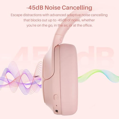 TOZO HT3 Hybrid Noise Cancelling Wireless Headphones, 90H Over Ear Headset - color: Titanium Pink
