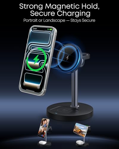 3 in 1 Magnetic Wireless Charging Station, 15W Charger for iPhone, Black - color: Black