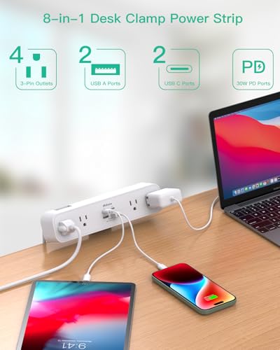 Mifaso PD30W Desk Clamp Power Strip, Surge Protector, Fast Charging Station - color: White, size: PD30W