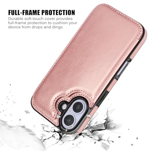 Wallet Case Compatible with iPhone 16 Plus 6.7”, Slim Protective Case with Card Holder,Premium PU Leather Kickstand Card Slots Case with Double Magnetic Clasp-Rosegold - color: Rosegold, size: iphone 16 Plus 6.7"