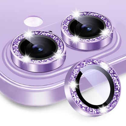 2X2 Pack Glitter Camera Lens Protector for iPhone 17,iPhone17 Lens Tempered Glass Screen Protector Bling Camera Cover Metal Individual Ring Women for iPhone-17 5G 2025,Glitter Purple