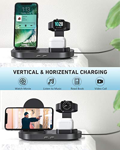 4 in 1 Wireless Charging Station, Fast Charging Dock Stand with 2 USB Ports for Apple Watch, AirPods, Cell Phones, Wireless Charger Compatible with iPhone 12/13/14/15/16 (Gary)
