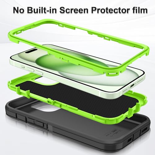 for iPhone 15 Case Heavy Duty Protective Shockproof Dropproof 3-Layer Full Body Protection [Without Screen Protector] Tough Rugged Cover for Apple iPhone 15 6.1 inch 2023,Navy Grey/Green - color: Navy Grey/Green