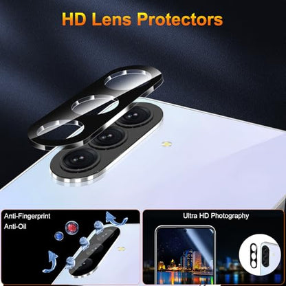 QsmQam 3 Pack Screen Protector for Samsung Galaxy A37 5G + 3 Pack Camera Lens Protector, Ultra HD Tempered Glass, 9H Hardness, Anti Scratch, Easy Installation - Case Friendly