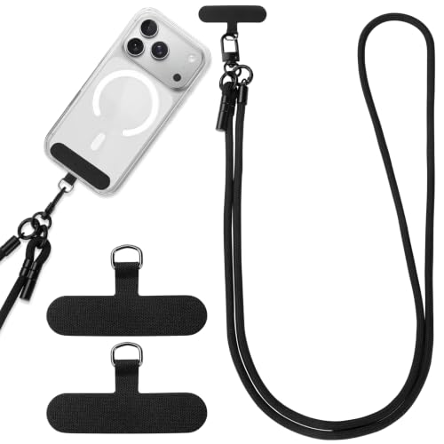 Phone Lanyard, Phone Strap Crossbody with 2 Pack Tether Tab, Adjustable Anti Theft Phone Strap for All Phones (Black) - color: Black