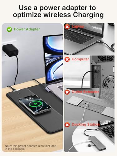 Magnetic Wireless Charging Mouse Pad, 31.5"x15.8" Large Desk Mat - color: Black-31.5"x15.8"-Mag