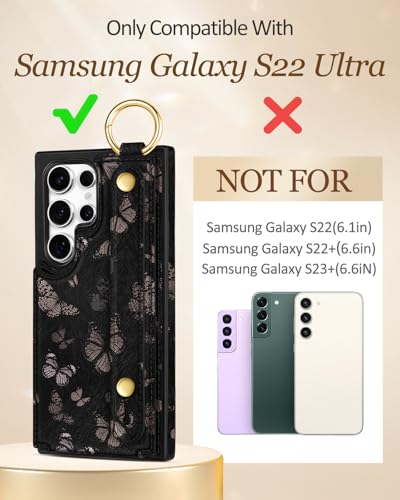 Petitian for Samsung Galaxy S22 Ultra Wallet Case, Black Butterfly - color: Black Butterfly, size: Samsung Galaxy S22 Ultra