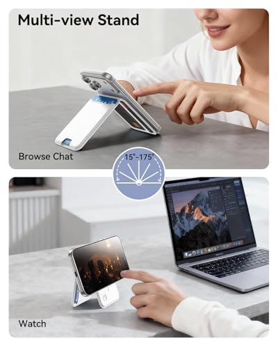 for MagSafe Wallet, Works with Apple Find My,5 Card Holder with Stand, Magnetic Phone Wallet Stand for iPhone 17/16/15/14/13/14 Pro Max Air Plus, RFID Blocking Vegan Leather,White - color: Findmy White