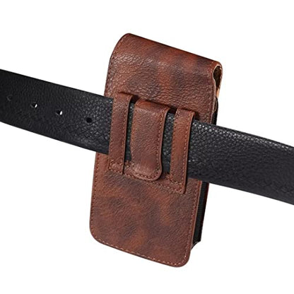 Cell Phone Belt Clip Holster Leather Men, Cell Phone Waist Bag with Card Holder, Vertical Leather Smartphone Pouch with Belt Loop Carry Case Travel Outdoor Camping Phone Belt Holder Wallet Fanny Pack - color: Brown, size: 6.9 INCH
